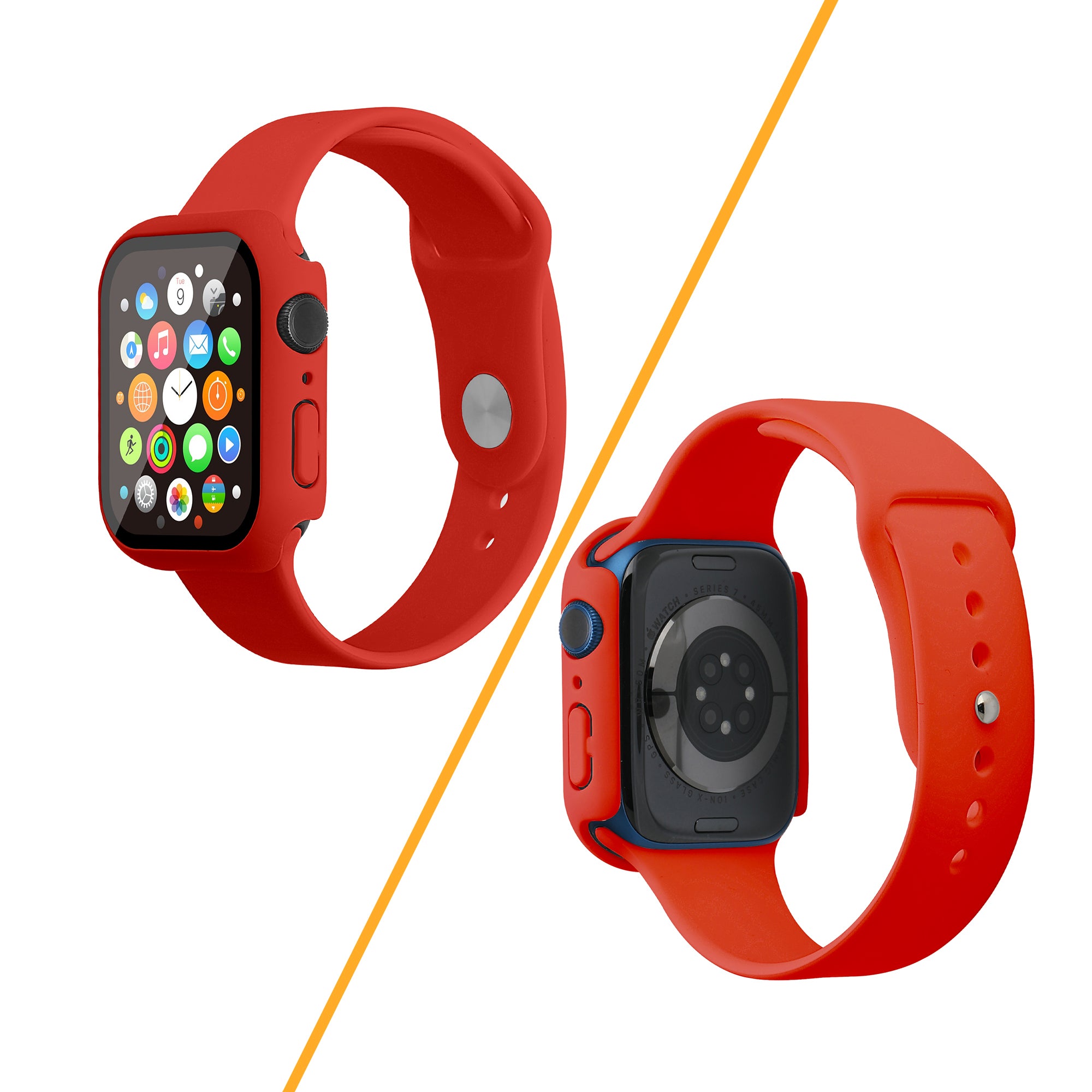 For Apple Watch Series 7 45mm Soft Silicone Watch Band+Hard PC Watch Cover with Tempered Glass Film Size M L For Apple Watch Series 7 45mm Soft Silicone Watch Band+Hard PC Watch Cover with Tempered Glass Film Size M L